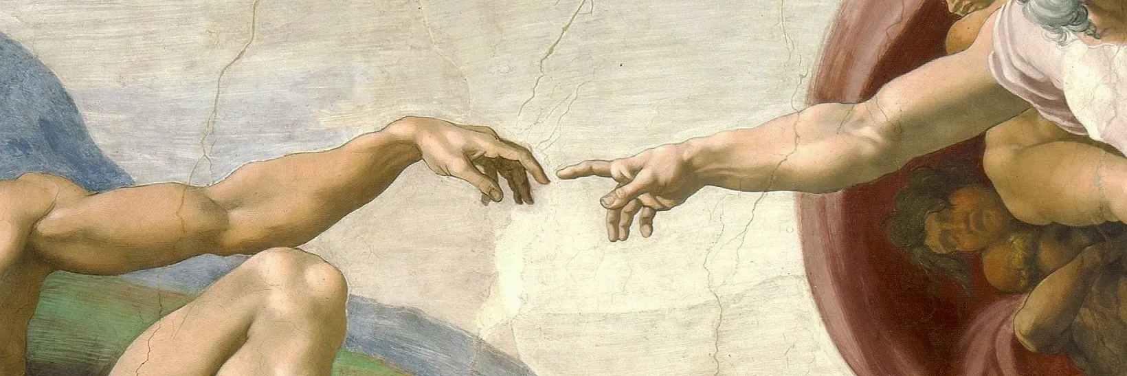 Detail of Michelangelo's The Creation of Adam, the outstretched hands of God and Adam almost touching